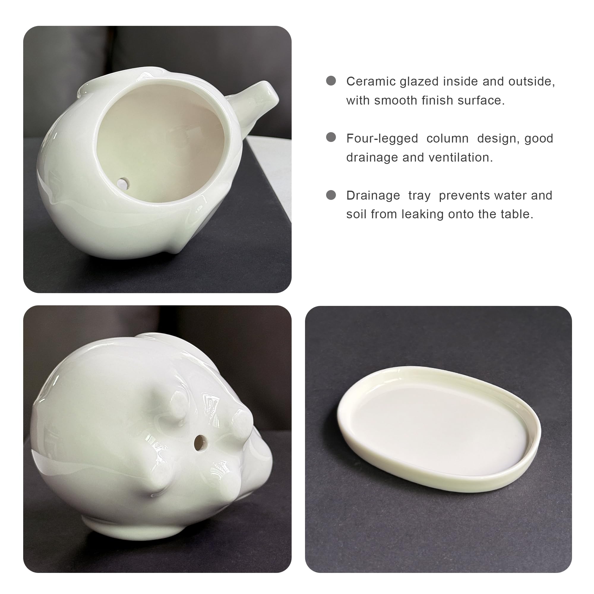 GeLive ceramic plant pot with saucer and drainage hole, for clean watering