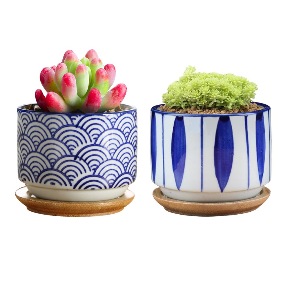 GeLive wave-pattern ceramic planter; compact 3-inch size ideal for desk decor.