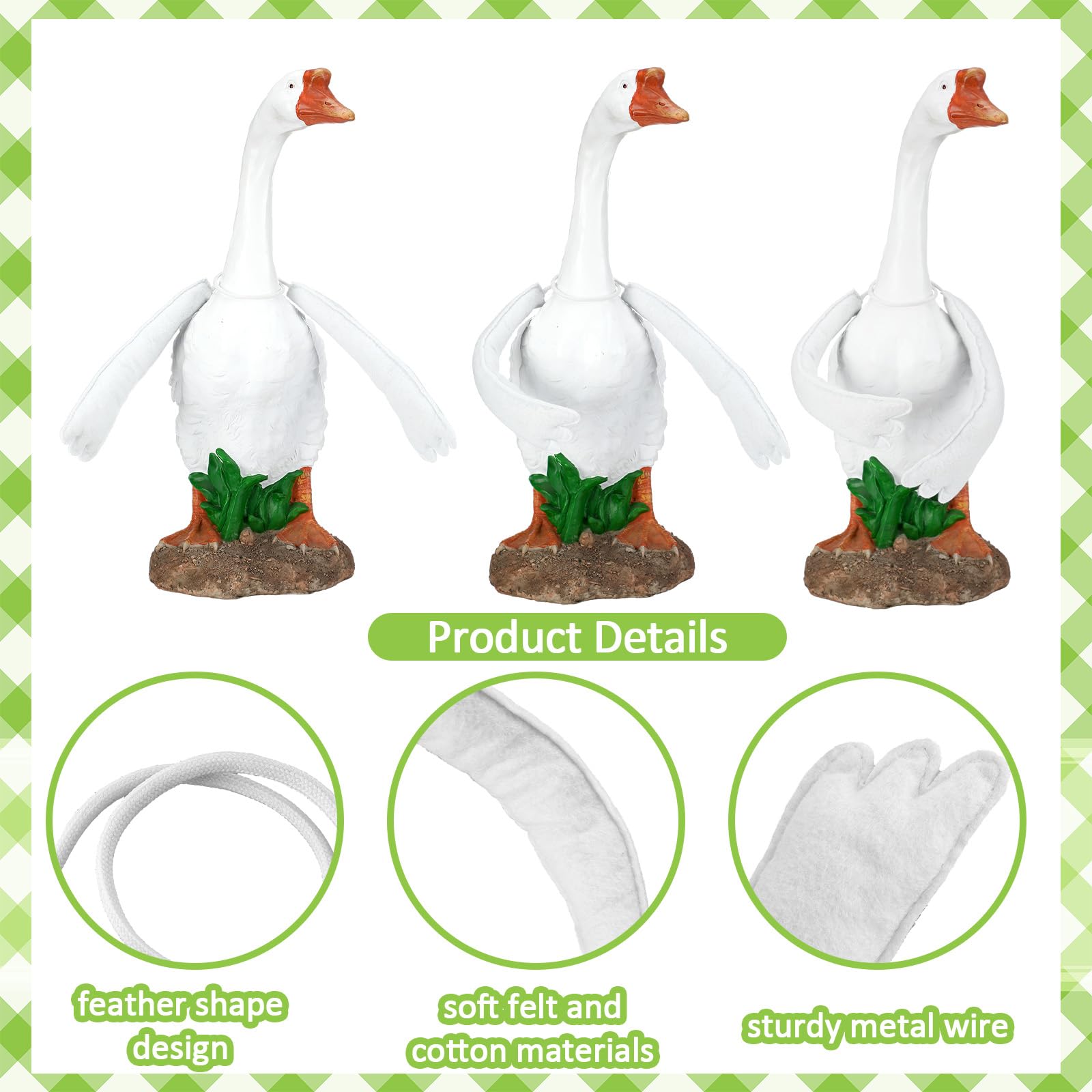 Gemscream poseable goose wings with adjustable wire enable playful posing.