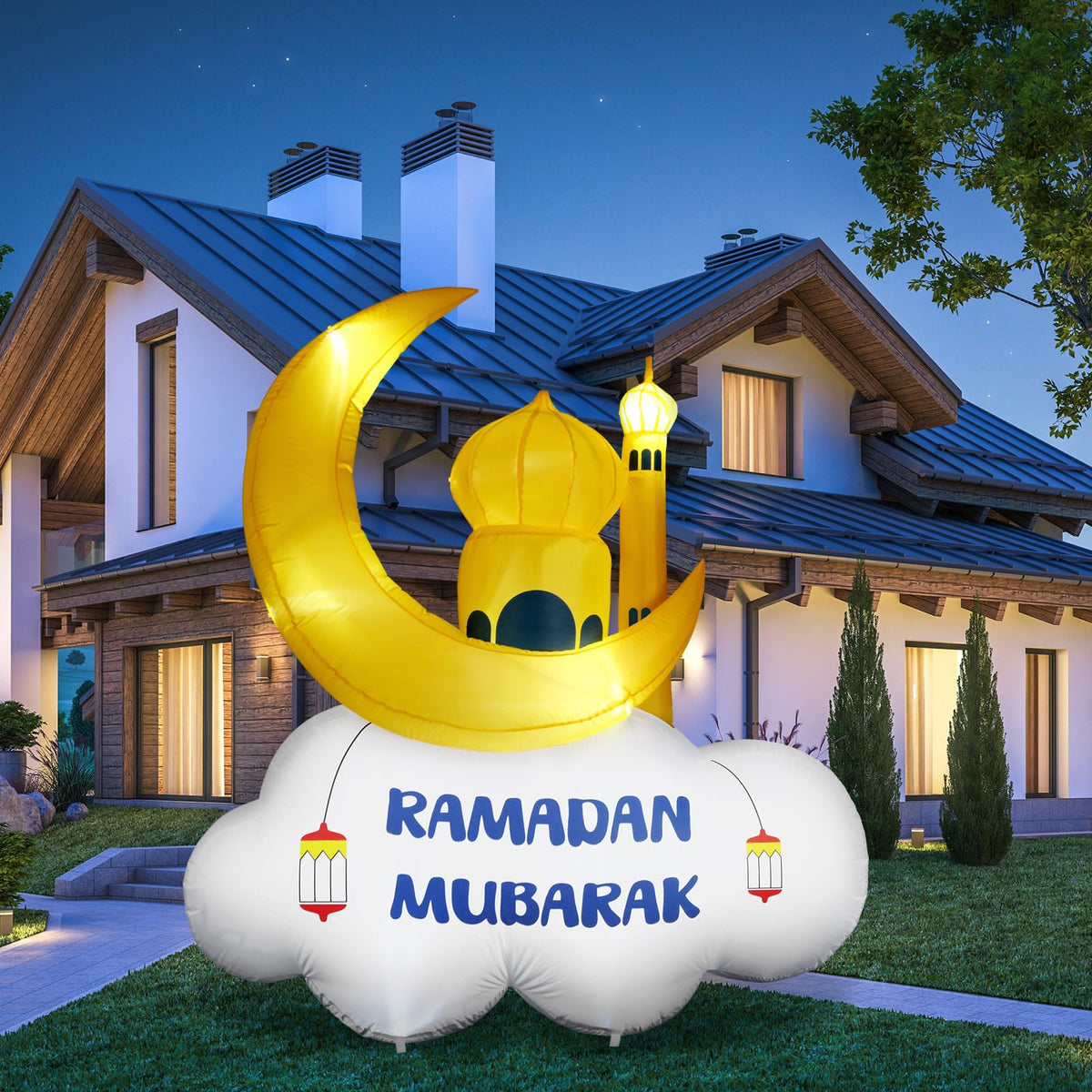 Gemscream Ramadan inflatable moon and mosque for outdoors with LED glow
