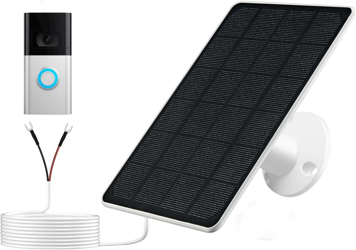 GENDOING solar panel charger for Ring 3/3+/4 powers outdoors with sunlight.