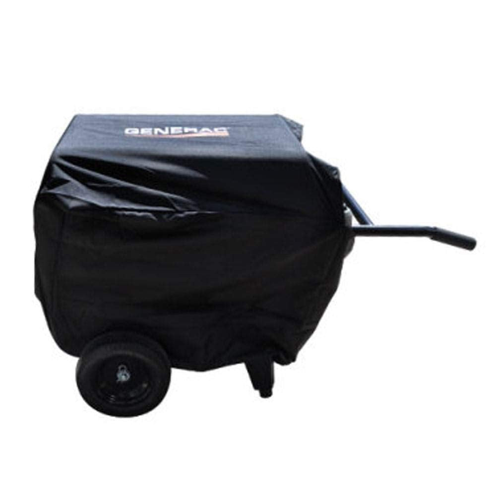 Generac 6811 elastic-edge cover securing a portable generator during transport.