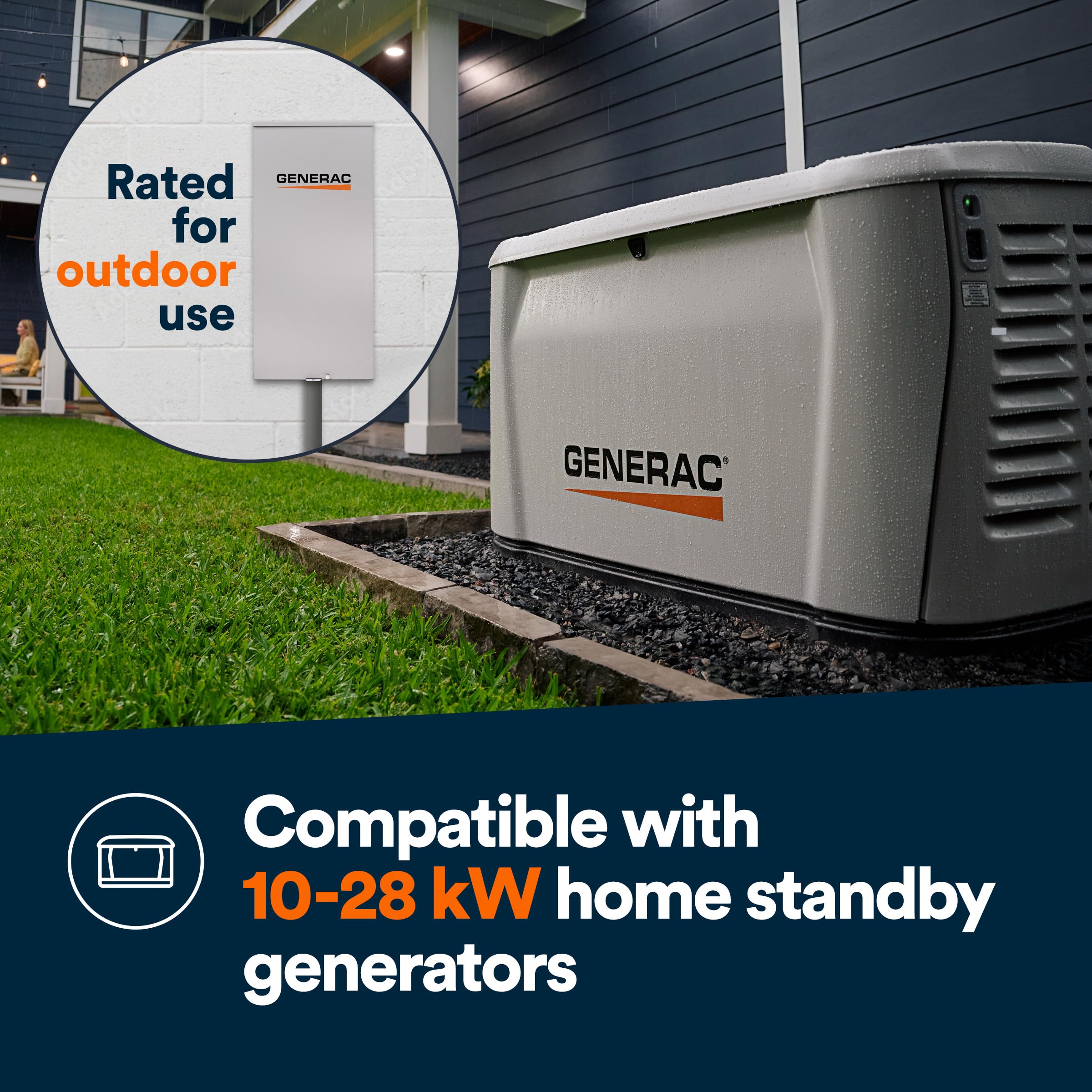 Generac automatic power transfer switches between utility and generator automatically.