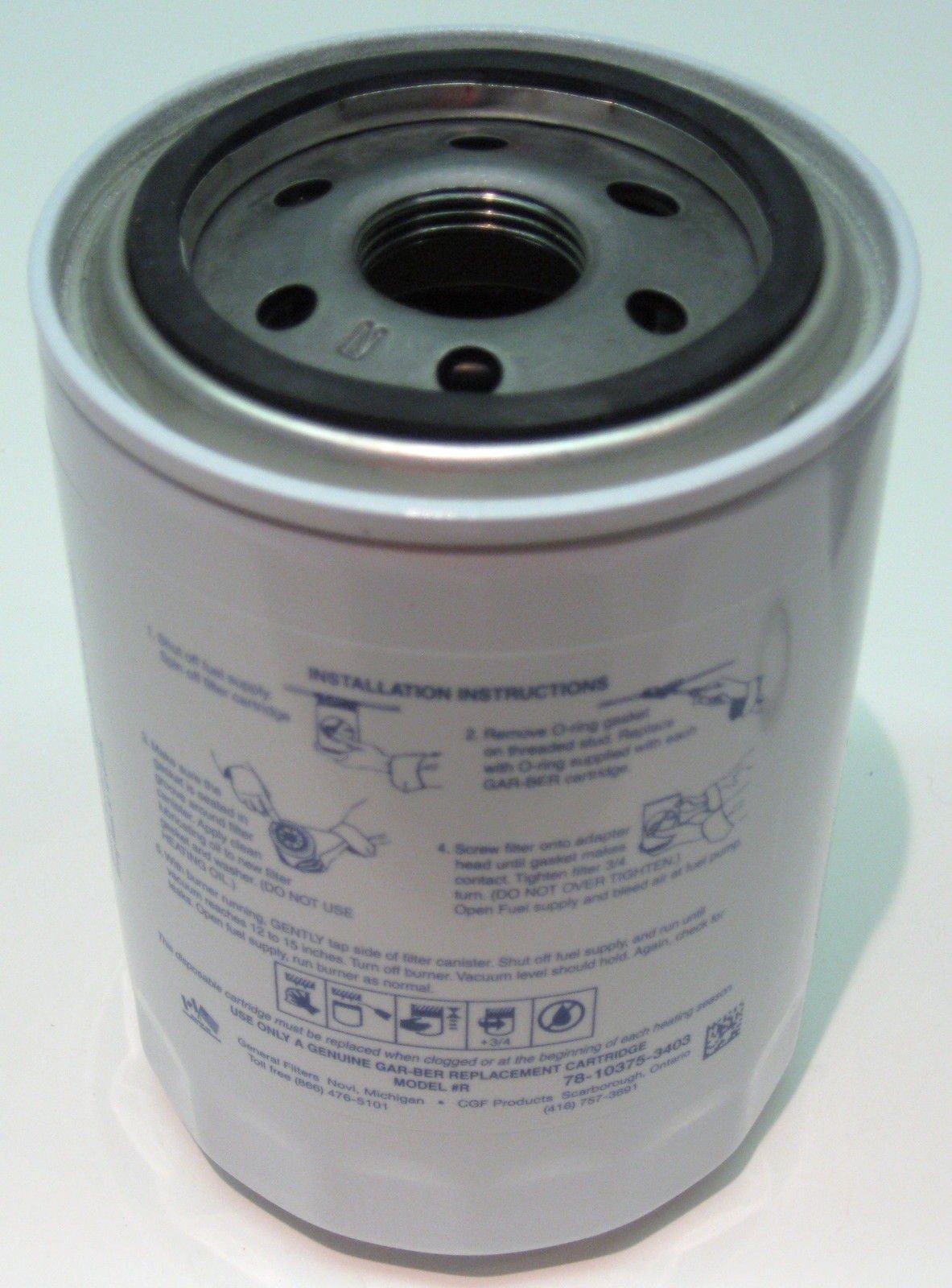 General Filters oil 2605-R epoxy-coated can box side highlights rugged seals for long service life.