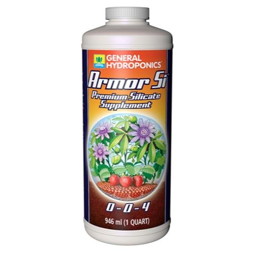 General Hydroponics Armor Si bottle pour showing silicon supplement for stronger plant structure