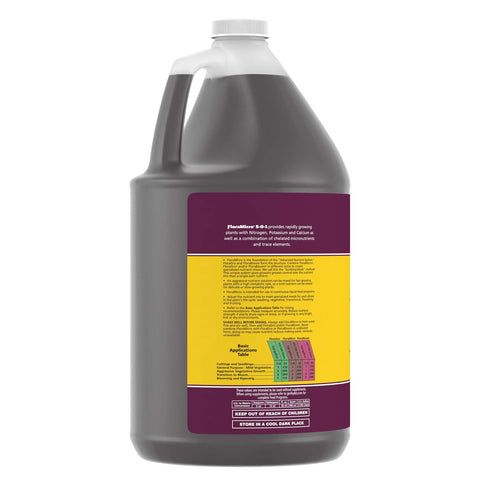 General Hydroponics Flora Micro bottle beside glassware for precise measurement.
