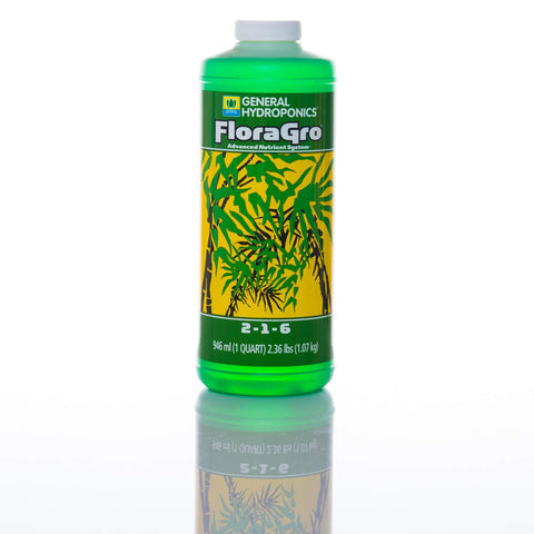 General Hydroponics FloraSeries reservoir mixing showing balanced nutrient addition.