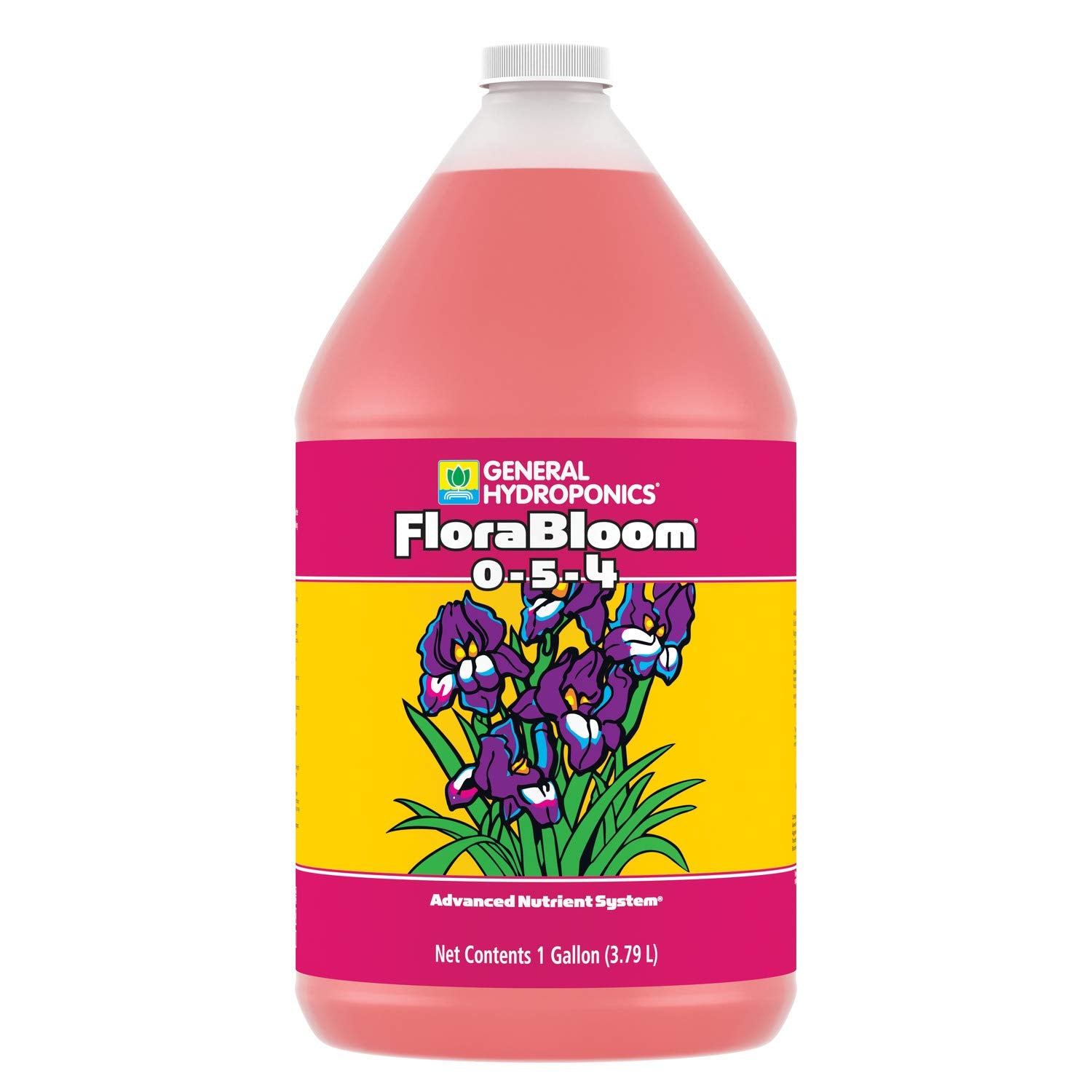 General Hydroponics FloraBloom bottle front magenta promotes flowering and fruit development