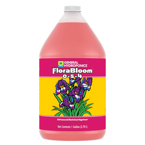 General Hydroponics FloraBloom bottle front magenta promotes flowering and fruit development