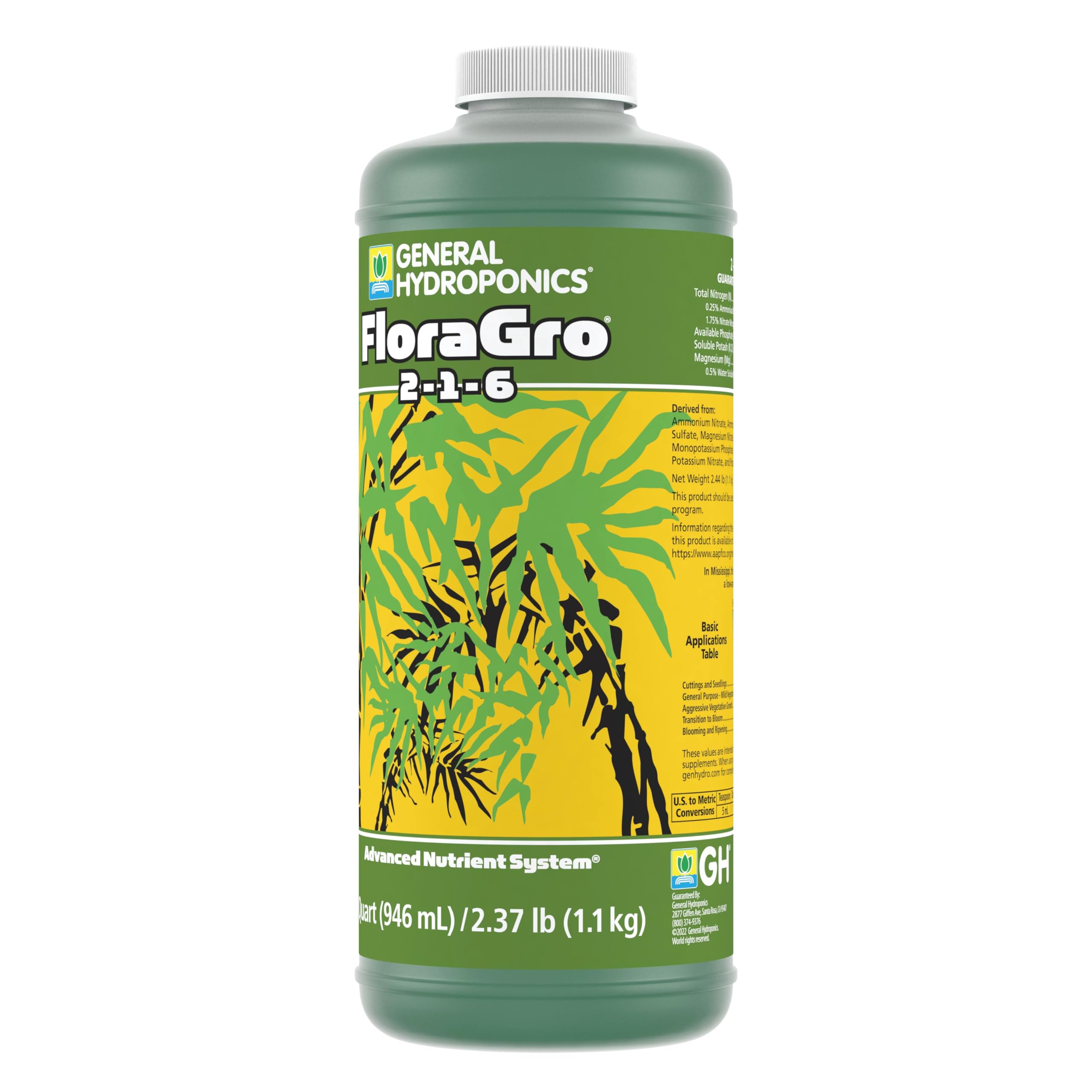 Dilution jar with Floragro 2-1-6 ready to mix with FloraMicro and FloraBloom.
