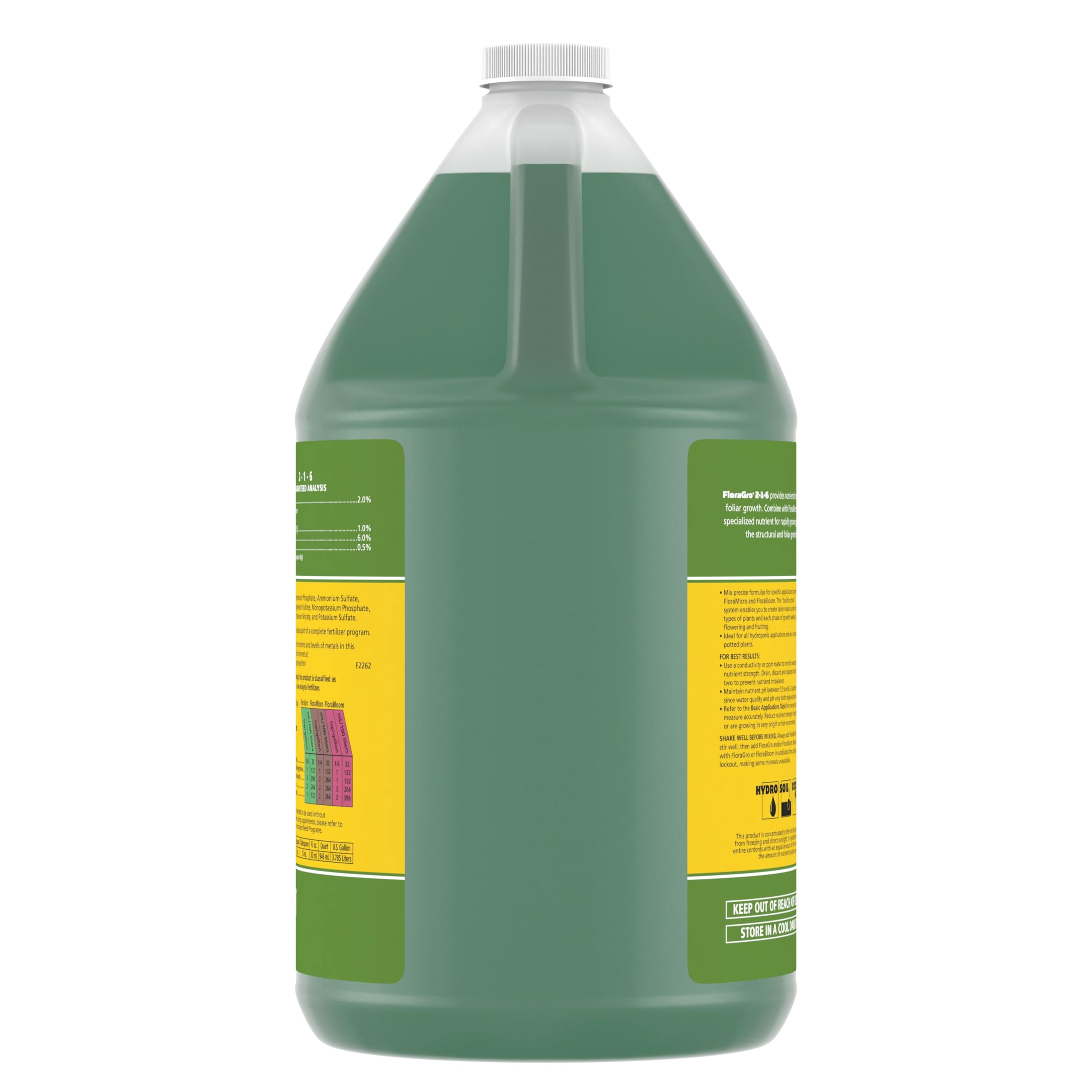 General Hydroponics FloraGro dosing chart included for growth planning.