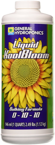 General Hydroponics Liquid Kool Bloom bottle on shelf enhances bloom quality and yields