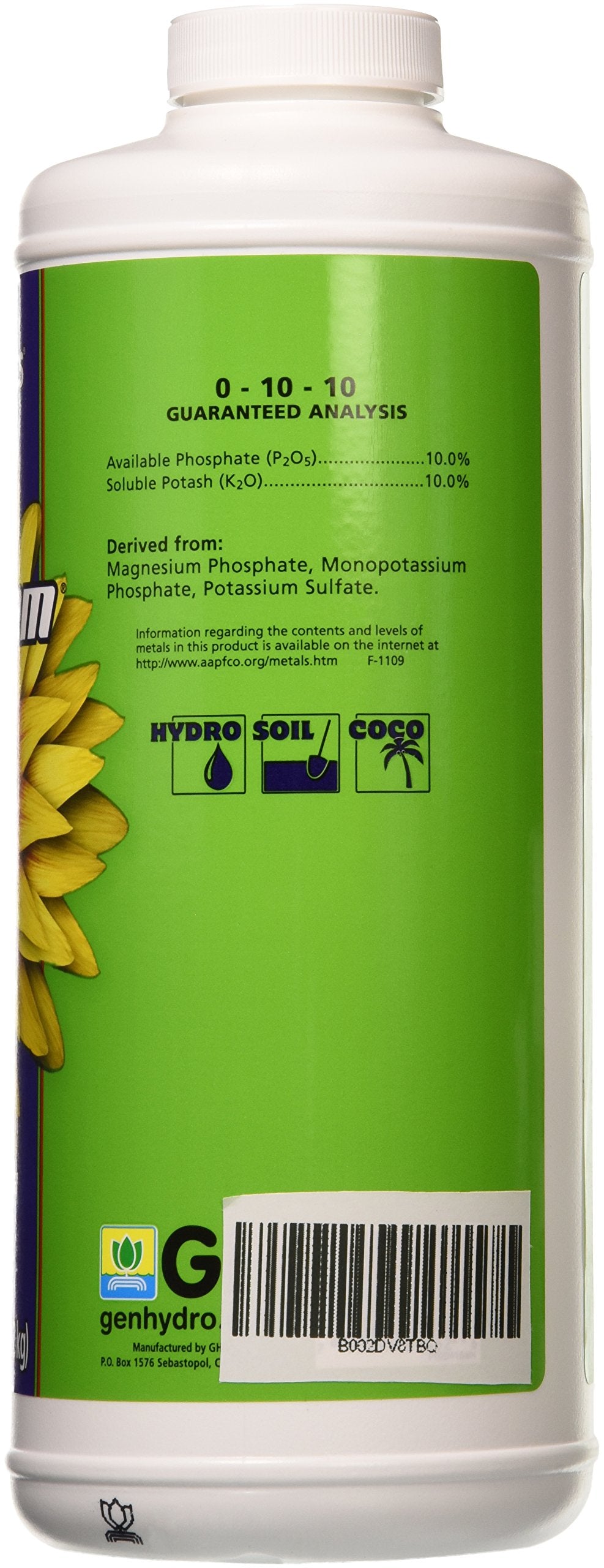 General Hydroponics Liquid Kool Bloom being mixed in water for plant feeding and fruiting