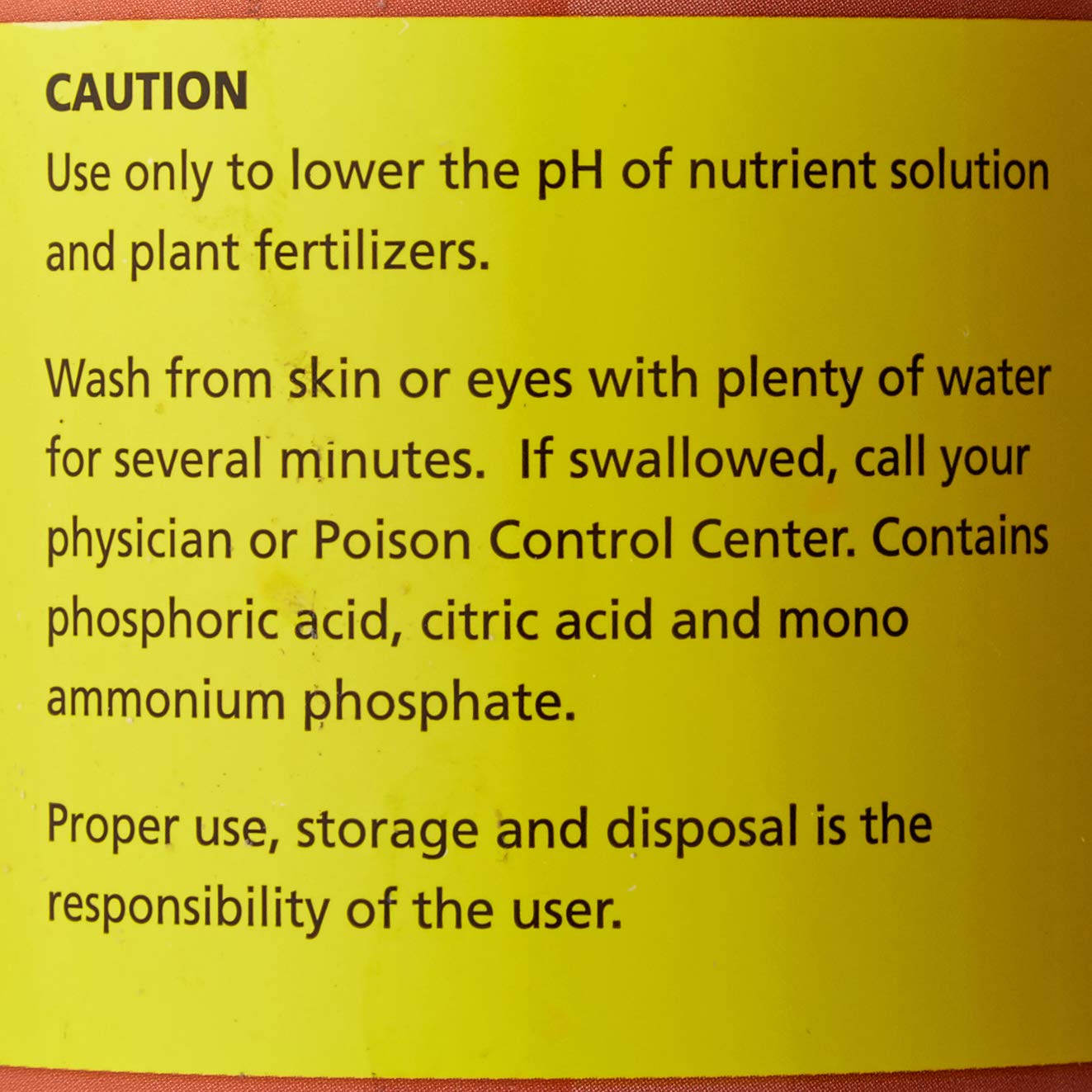 General Hydroponics Liquid Premium Buffering label detail highlights composition for reliable pH adjustment.