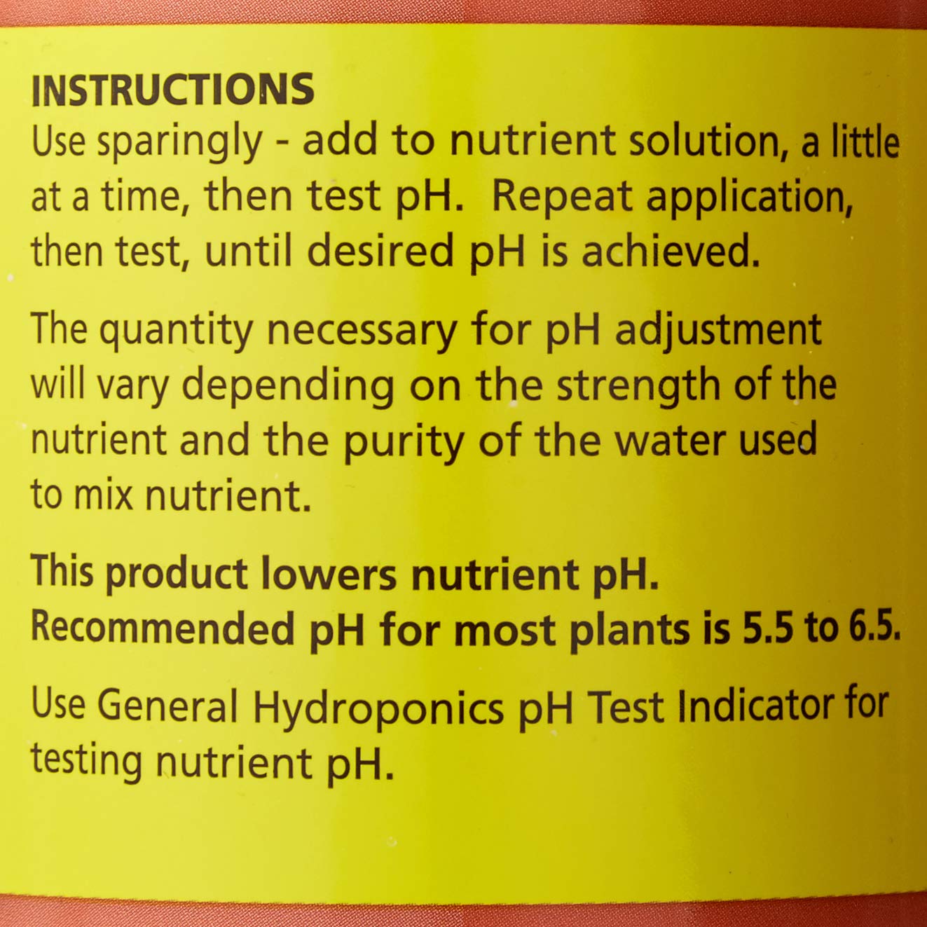 General Hydroponics Liquid Premium Buffering pour action shows controlled, gradual pH lowering.