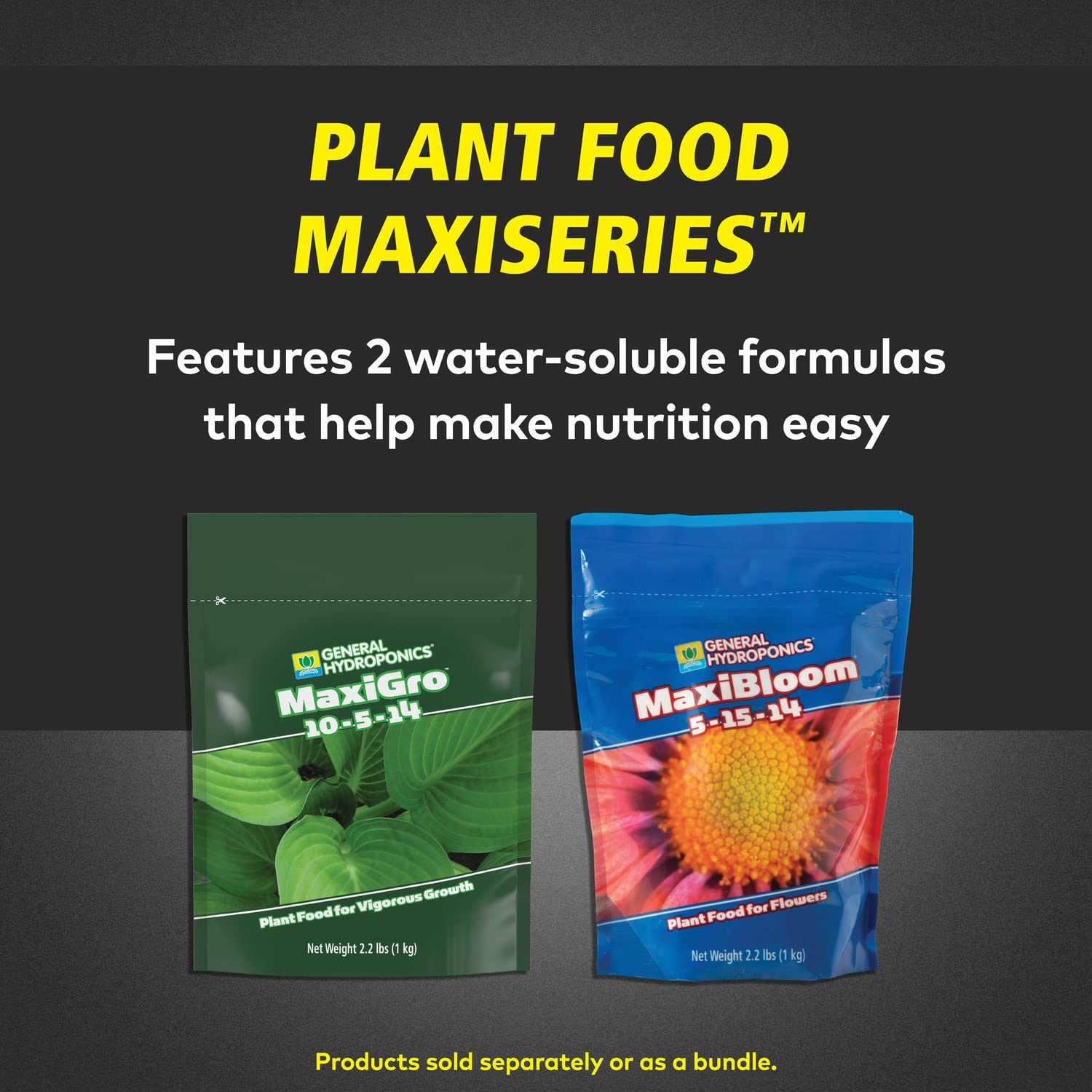 General Hydroponics MaxiGro measuring spoon beside bottle for precise dosing.