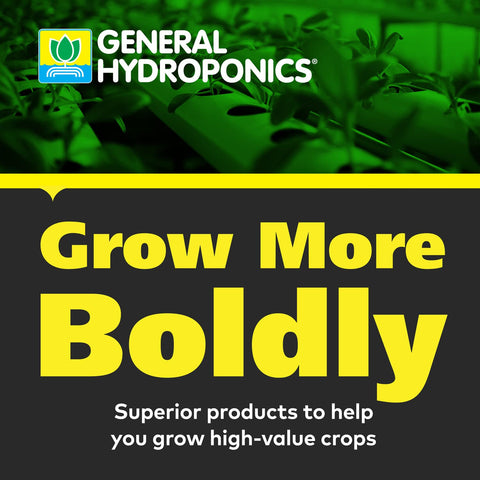 General Hydroponics pH Up Liquid Premium back panel shows safety and dosage tips.