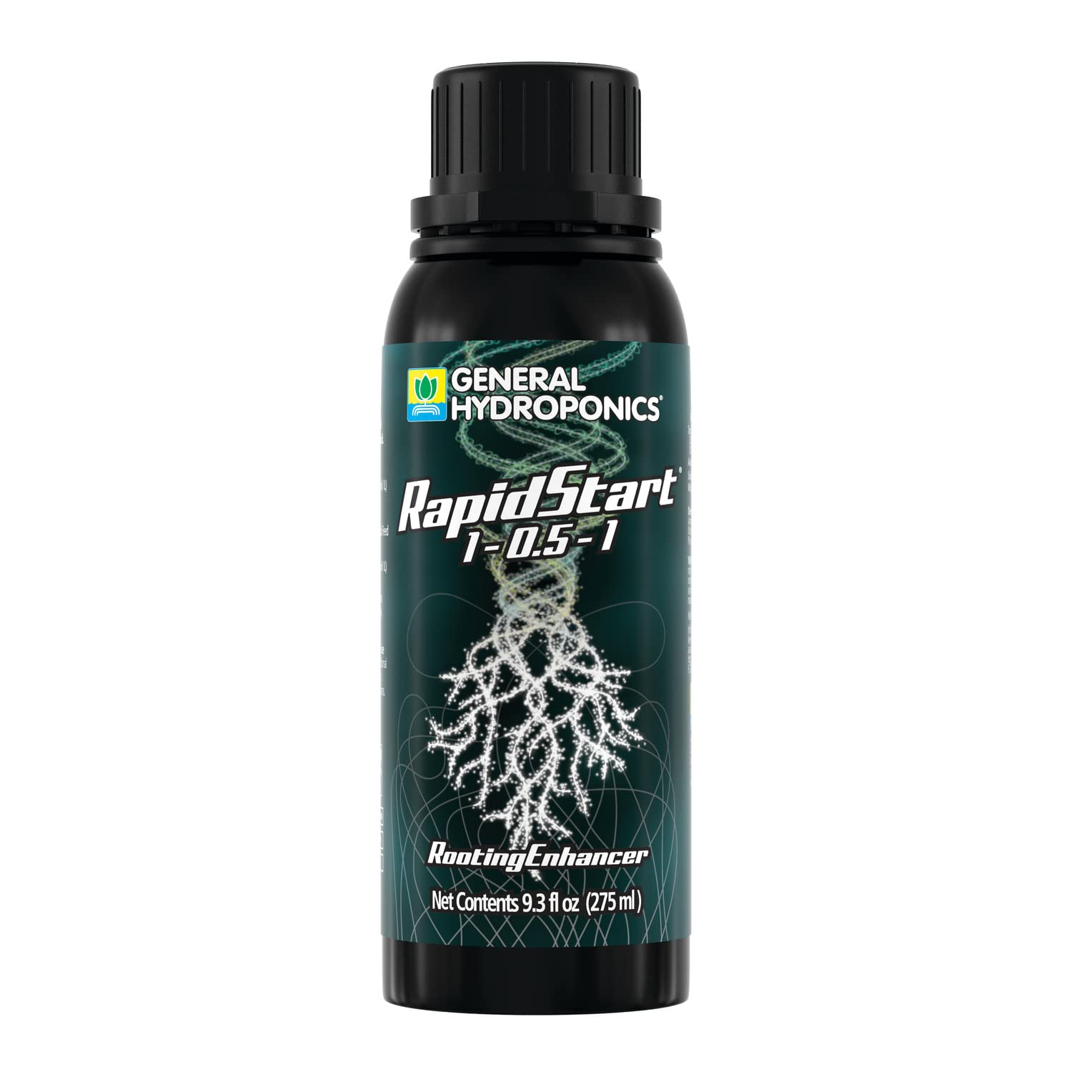 General Hydroponics RapidStart bottle label shows premium blend for robust root growth