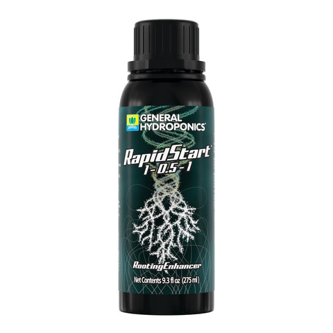 General Hydroponics RapidStart bottle label shows premium blend for robust root growth