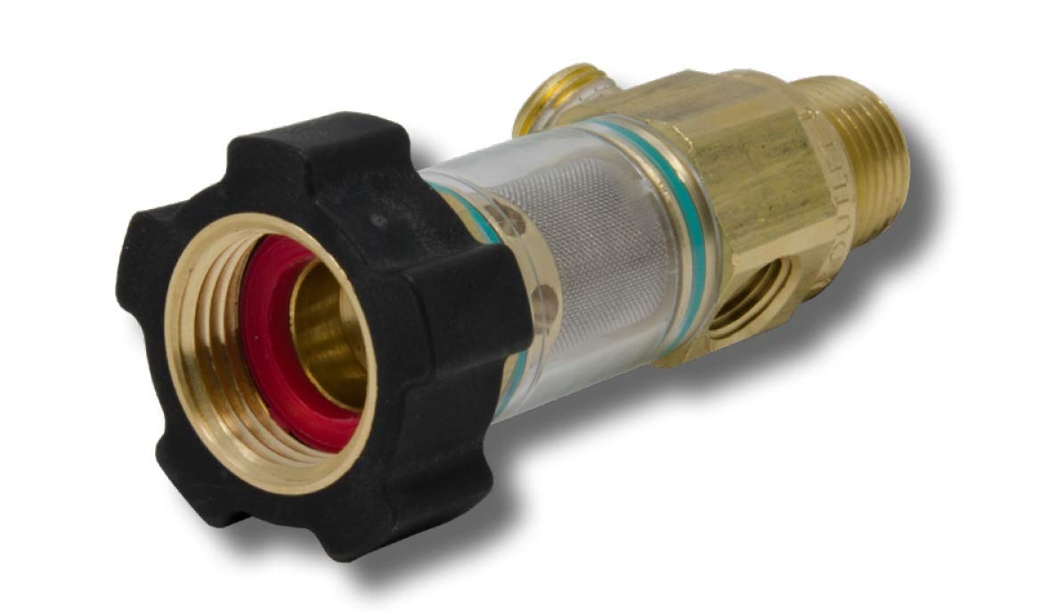 General Pump DuraView inlet filter with integrated hose nut provides clear viewing and debris filtration for pressure washing.