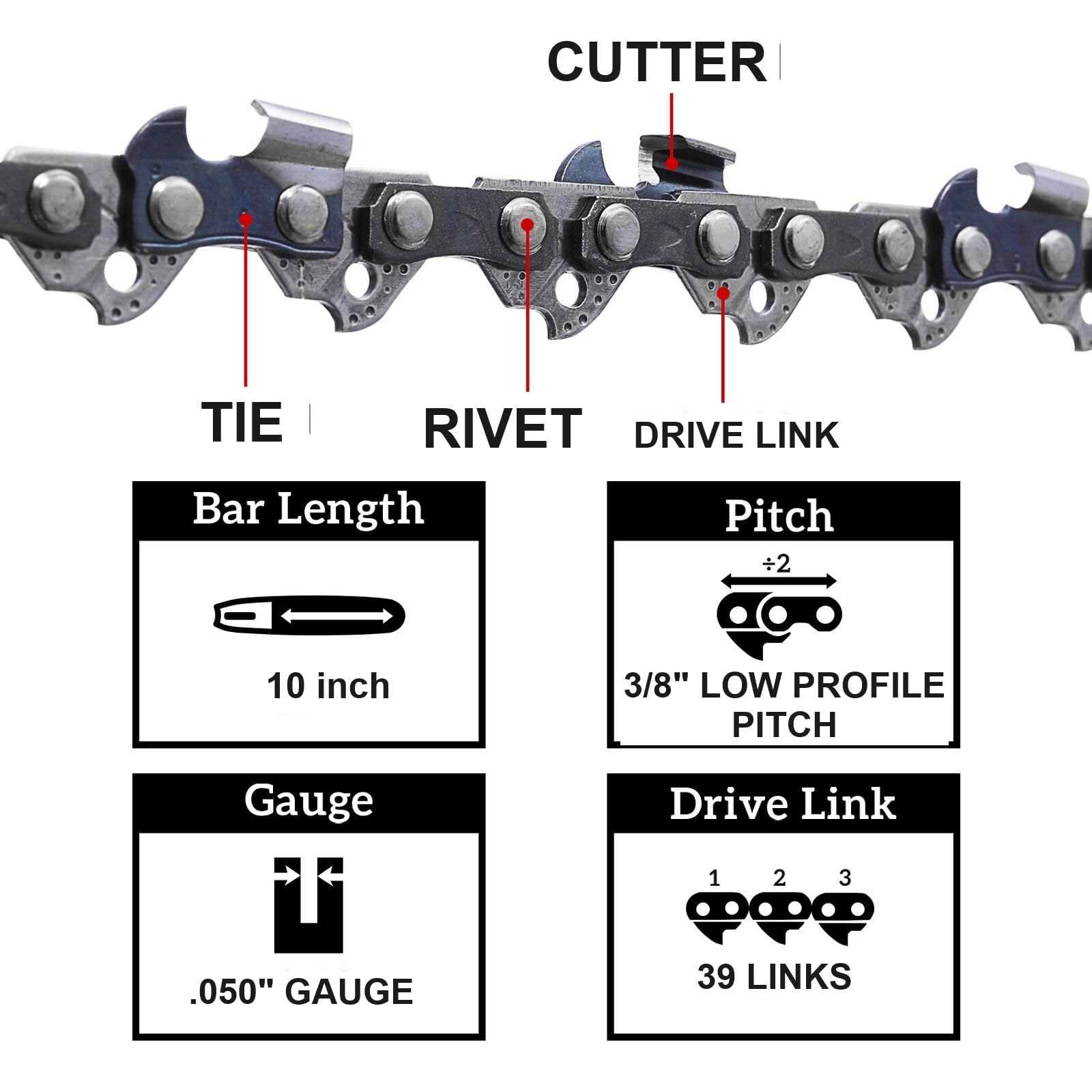 Generic 10inch saw chain for Remington 0913715 on bar for reliable performance