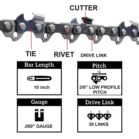 Generic 10inch saw chain for Remington 0913715 on bar for reliable performance