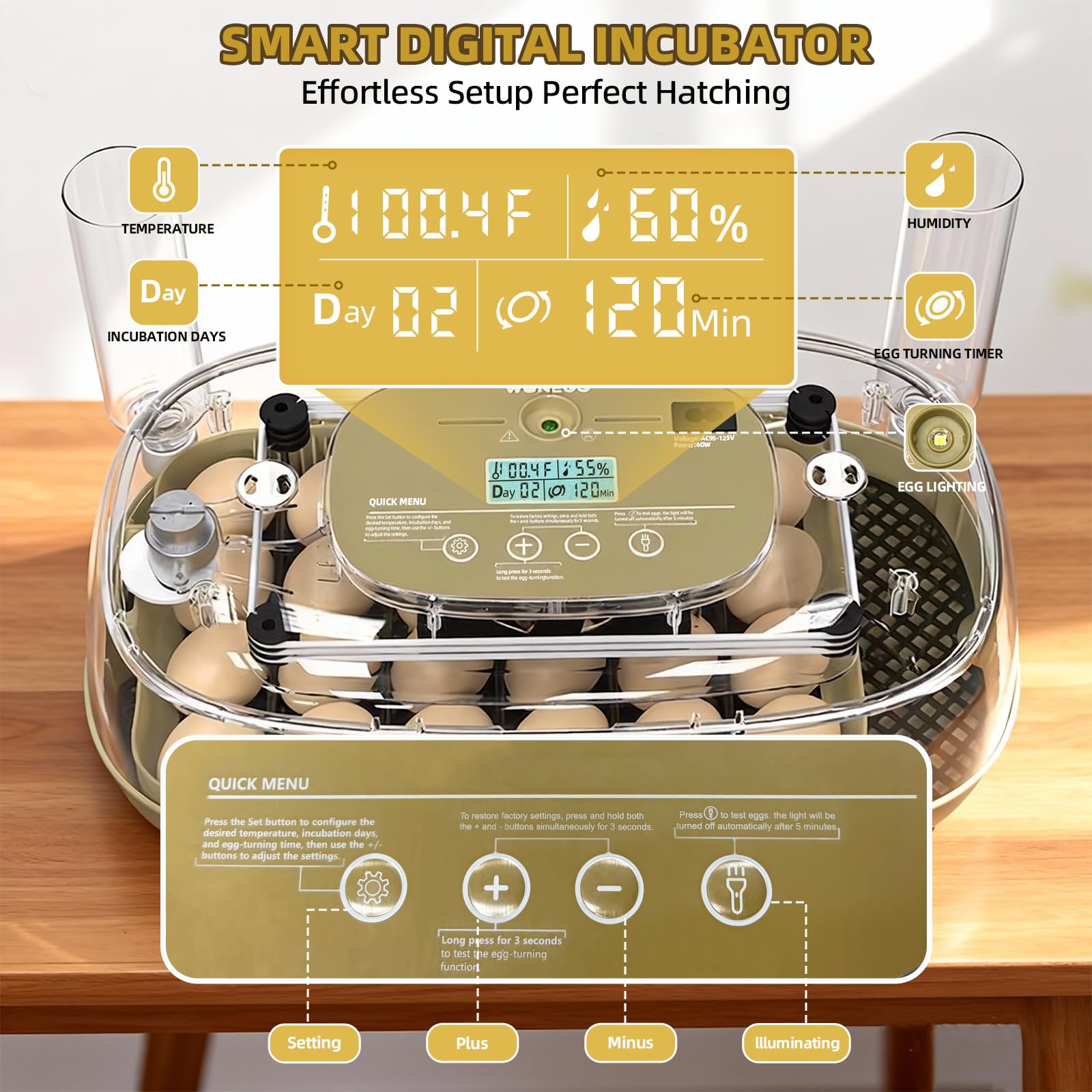 Generic incubator with 360° viewing lid enables quick embryo checks.