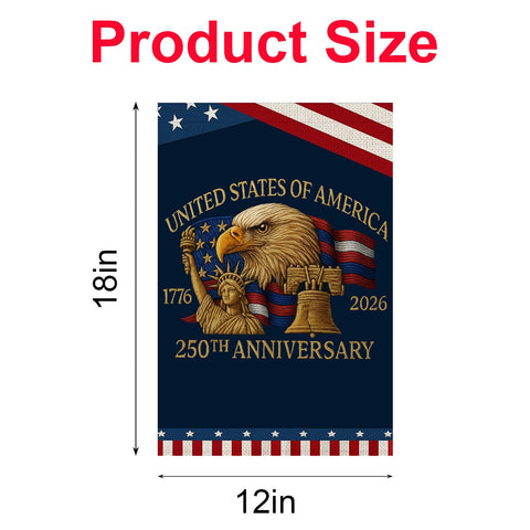 Generic 250 Years America Garden Flag commemorative design suited for July Fourth celebrations.