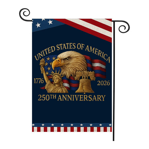 Generic 250 Years America Garden Flag featuring an eagle for durable outdoor patriotic displays.