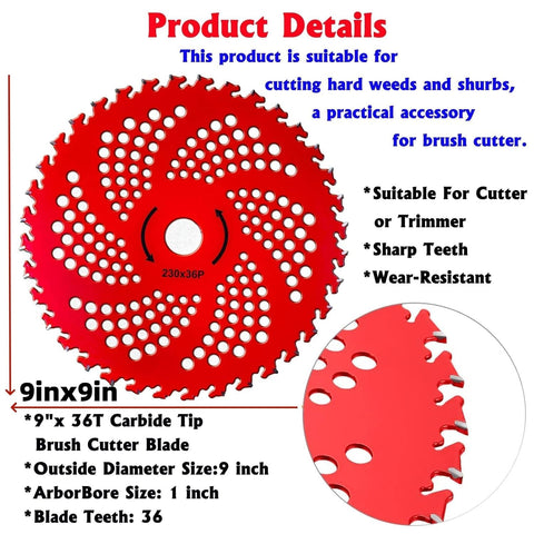 Generic 36-teeth carbide-tipped blade close-up highlighting precision cutting for dense brush