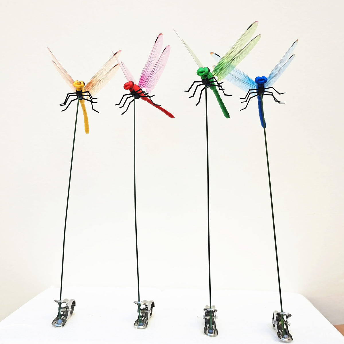 Generic 3D Dragonfly Clip blue on garden stake for decor and pest deterrence