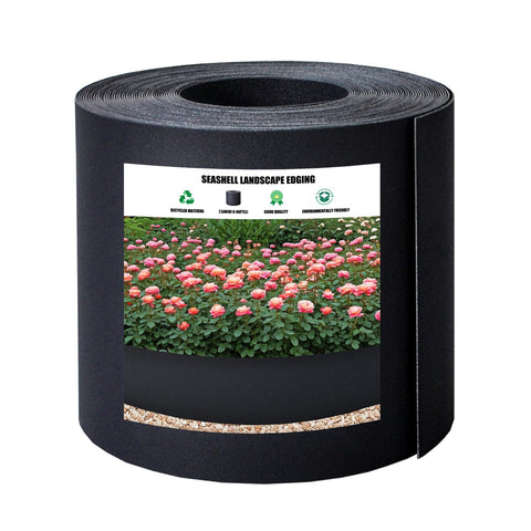 Generic 40ft edging with dark gray border defines beds and keeps mulch in place.
