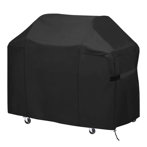 Generic 63-inch grill cover on Weber Genesis 300 series, protecting from rain and sun.