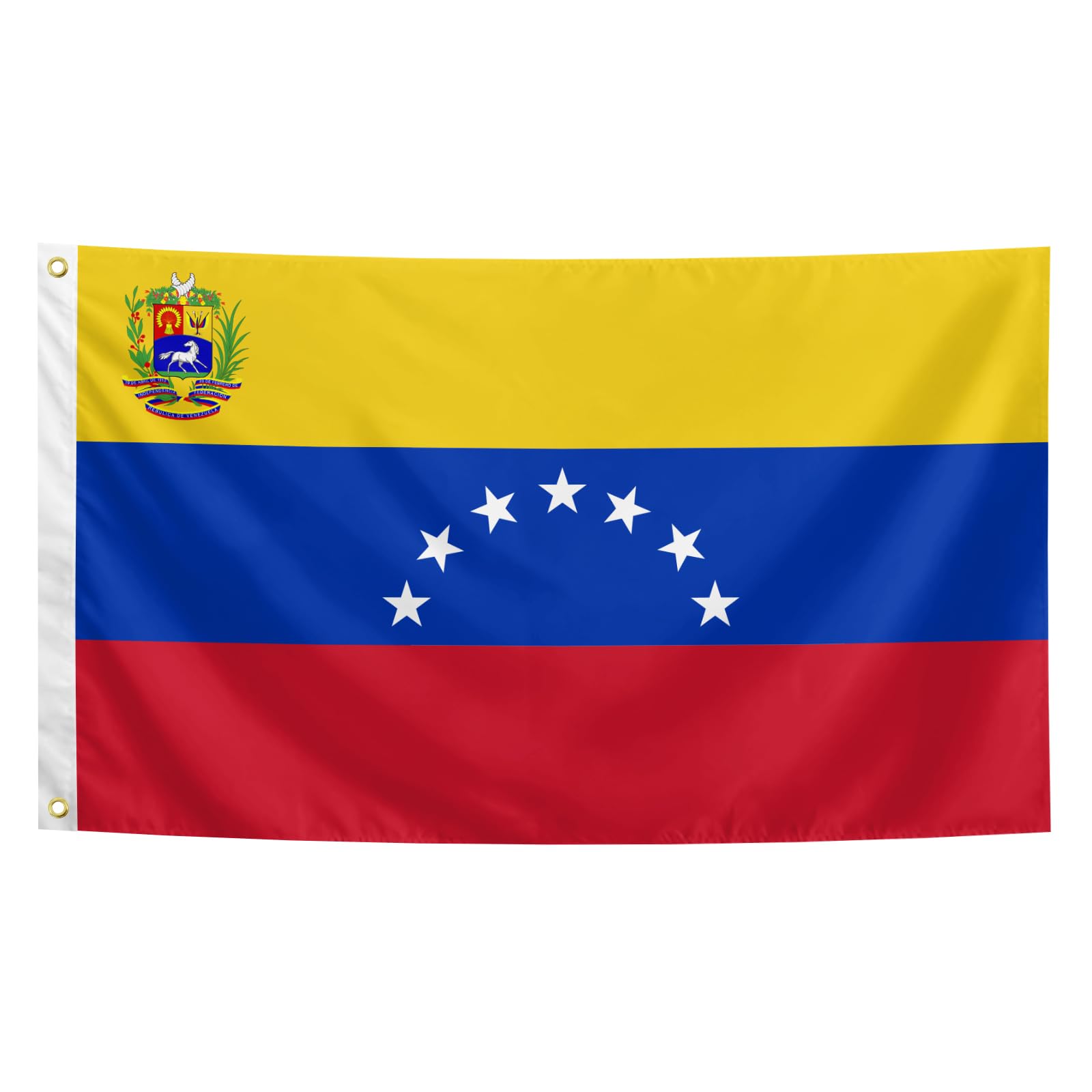 Generic 7Stars Venezuela flag with brass grommets for easy, durable hanging.