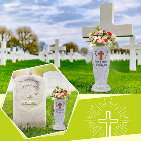 Generic angel wings cross vase with stakes for stable placement.