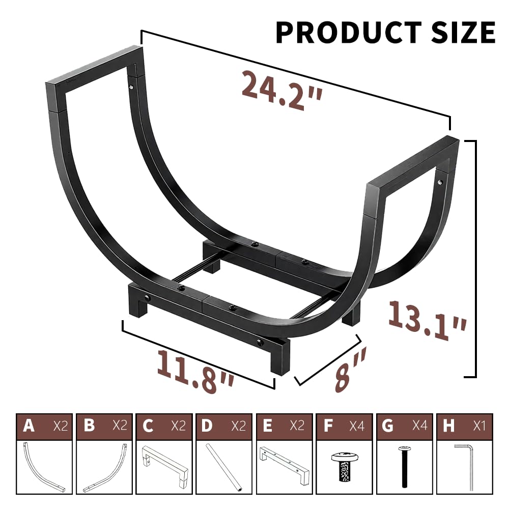 Generic firewood rack shown with anti-slip feet protecting indoor flooring.