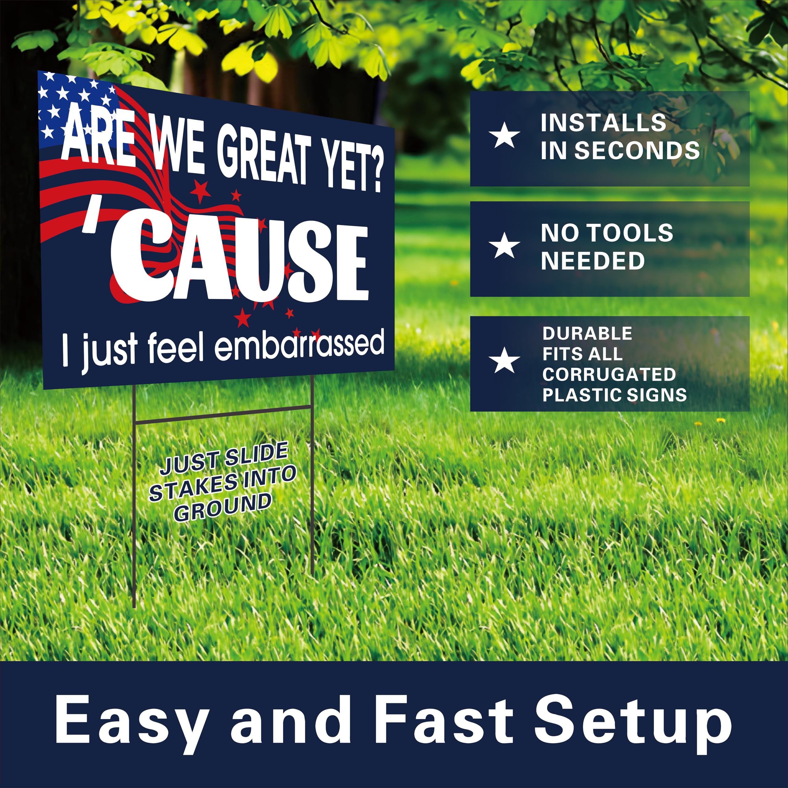 Generic Are We Great Yet 18x12 inch corrugated plastic sign for outdoor use.