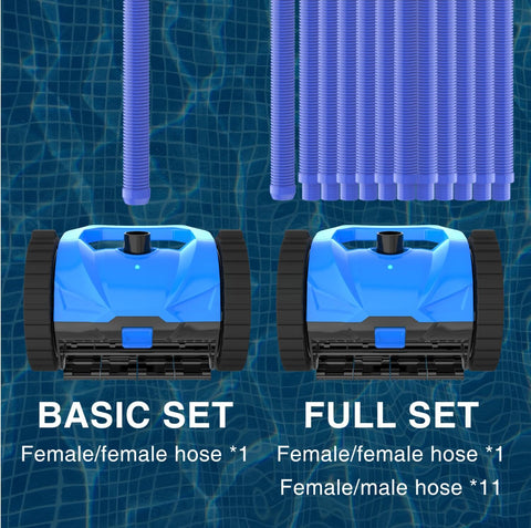 Generic blue pool cleaner assembly shown without tools for quick setup
