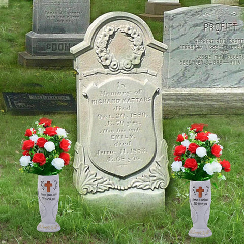 Generic bereavement gift angel vase supports heartfelt tributes outdoors.