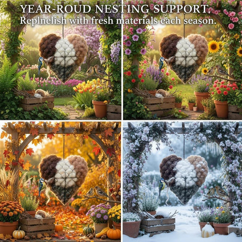 Bird nesting heart enhances outdoor charm while supporting local birds' nesting.