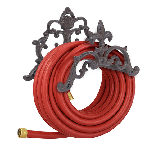 Generic cast iron garden hose holder wall mount brown finish for organized storage.