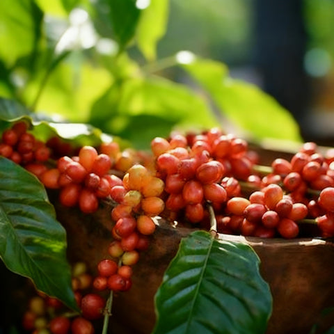 Generic Coffea seeds producing cherries and seasonal blossoms, hopeful harvest prospects