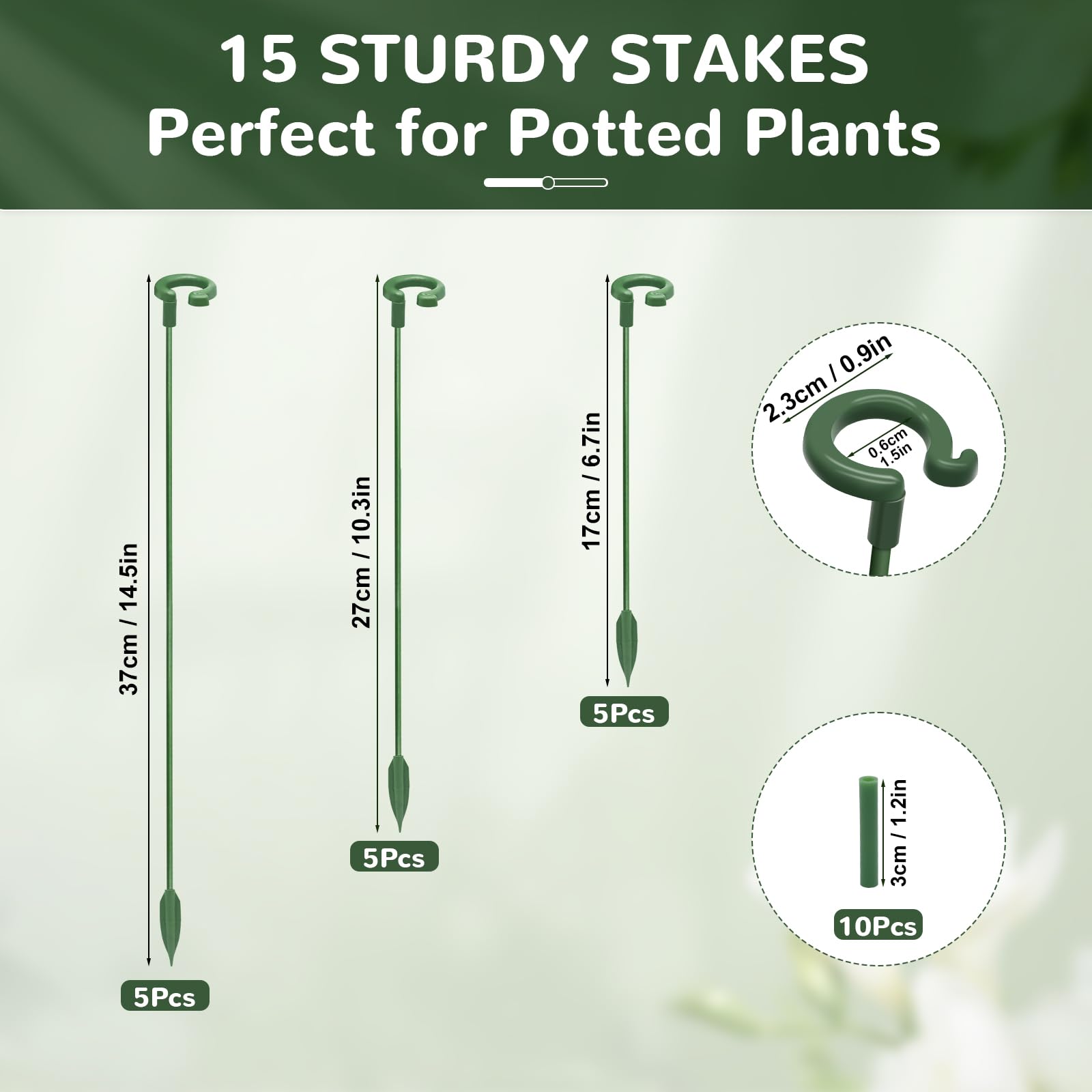 Generic dark-green finish blends with foliage for discreet support.