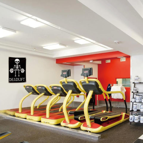 Generic Deadlift flag decor enhances gym setup and ambiance.