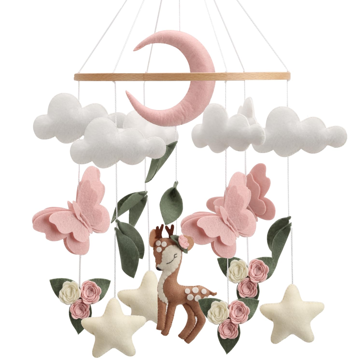 Generic Deer Hanging Mobile with flowers calms and captivates infants during quiet time.
