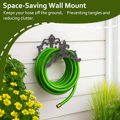 Generic durable outdoor hose holder withstands weather and daily use.