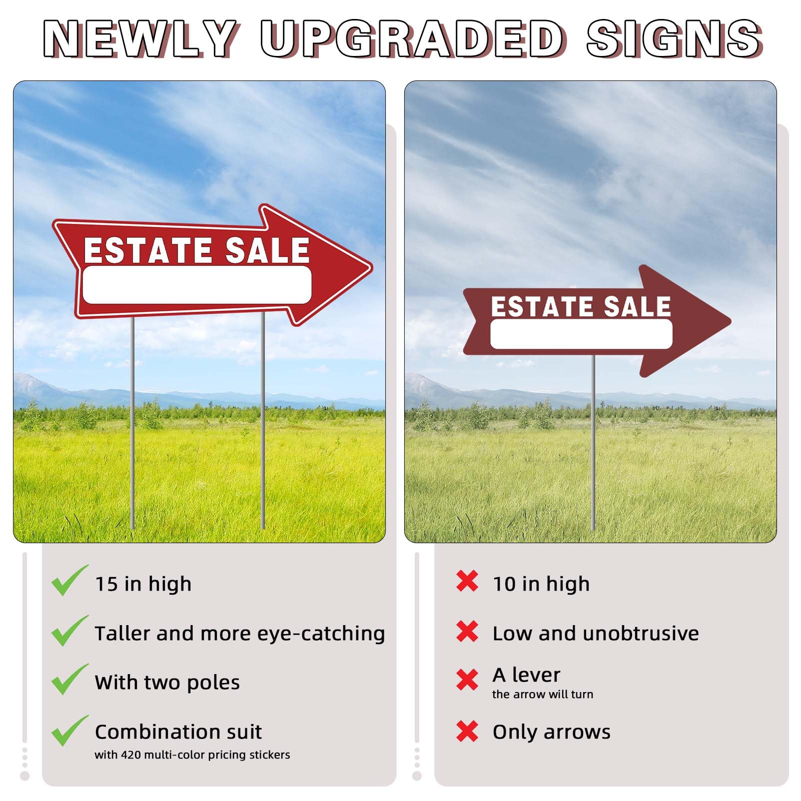 Generic estate sale arrow yard sign 16-1x6-1 guiding shoppers.