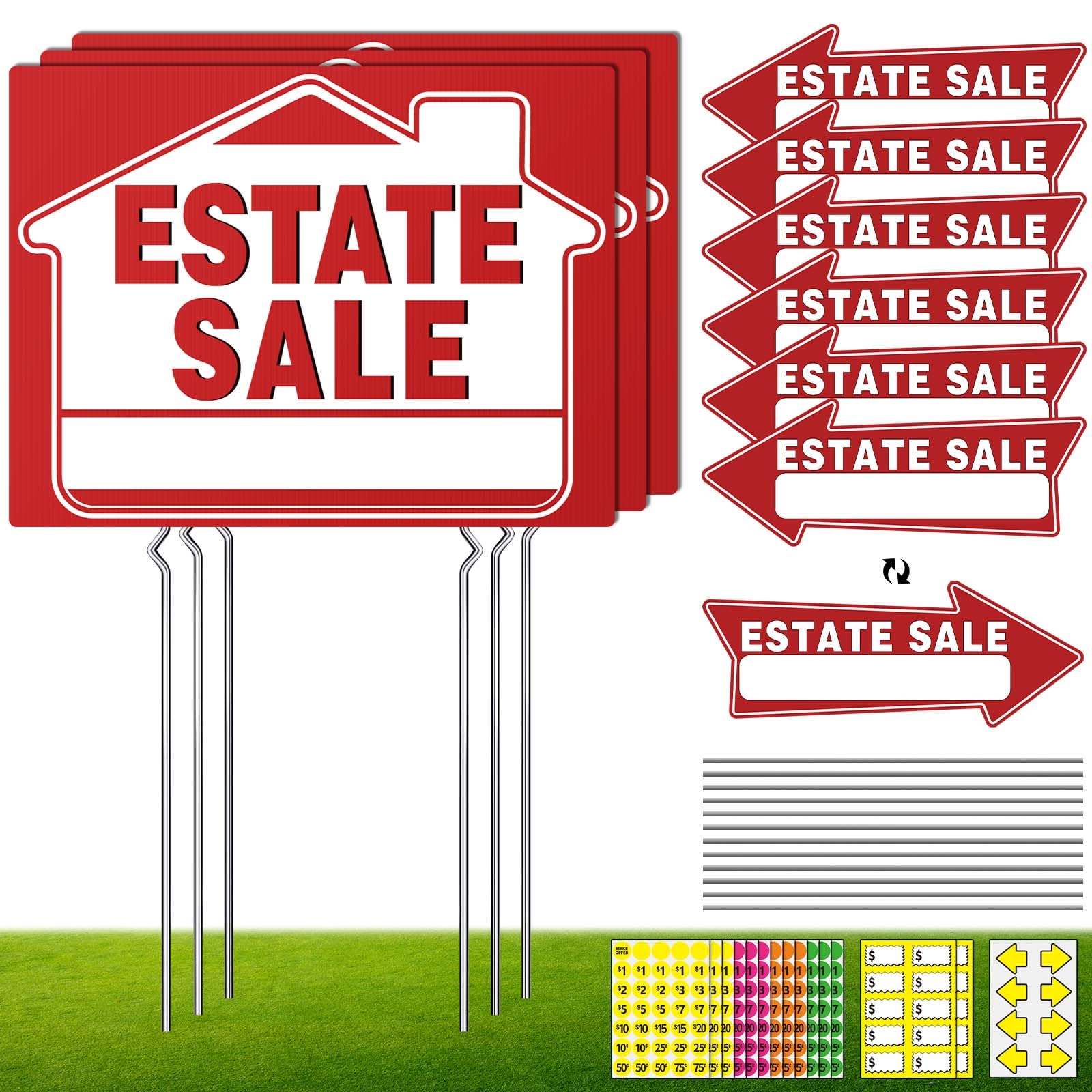 Generic estate sale sign with metal stake for sturdy outdoor use.