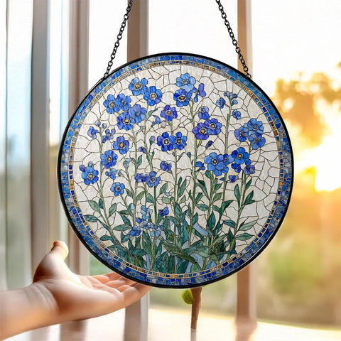 Generic Forget-Me-Not suncatcher features fade-resistant pigments for long-lasting color in sunlight