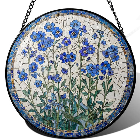 Generic Forget-Me-Not suncatcher oversized window decor diffuses sunlight with vivid stained glass colors